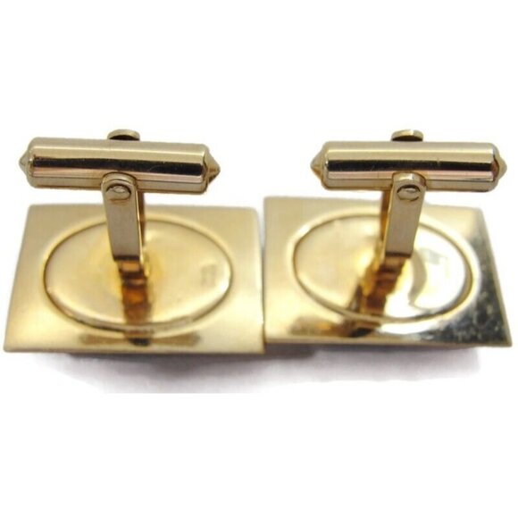 Vintage Destino Square Cufflinks 1/20 12K Gold Filled Green Oval Jade Center - Picture 6 of 12
